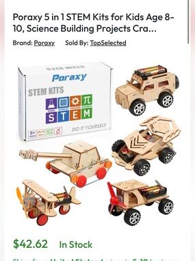 Poraxy STEM Kits for Kids Ages 8+ Wooden DIY Science Engineering Building 4 kits